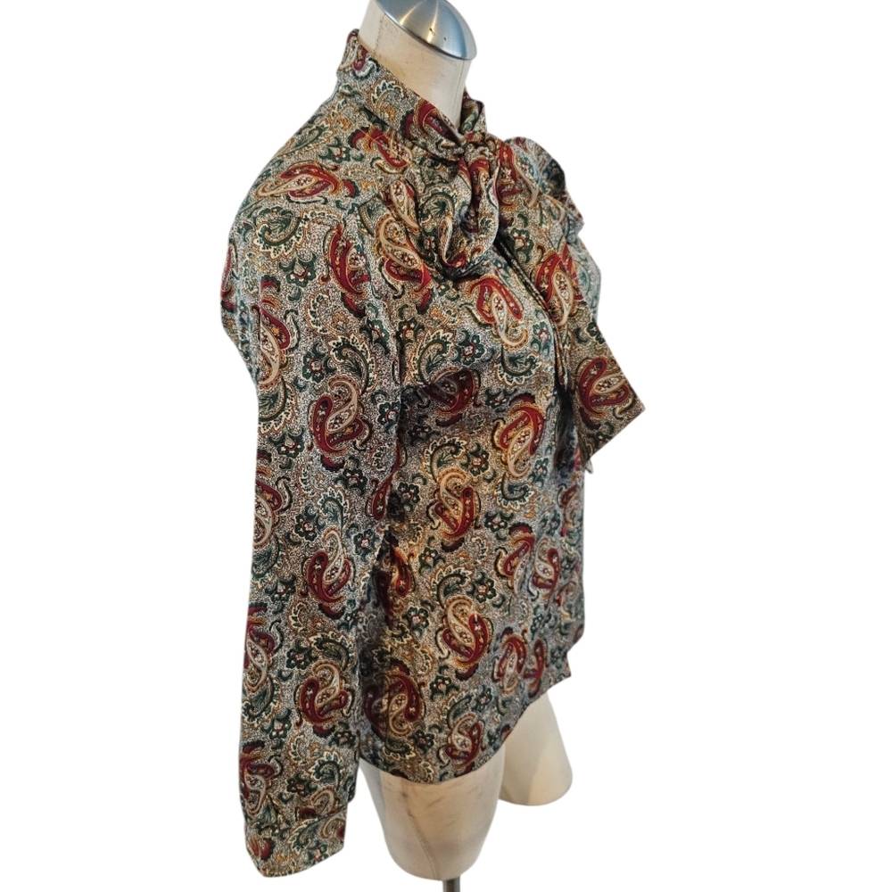 Vintage Laura Mae Life Press Size M Paisley Print Blouse with Bow Tie - Picture 5 of 6